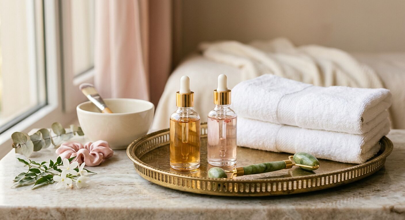 Professional skincare products laid out
