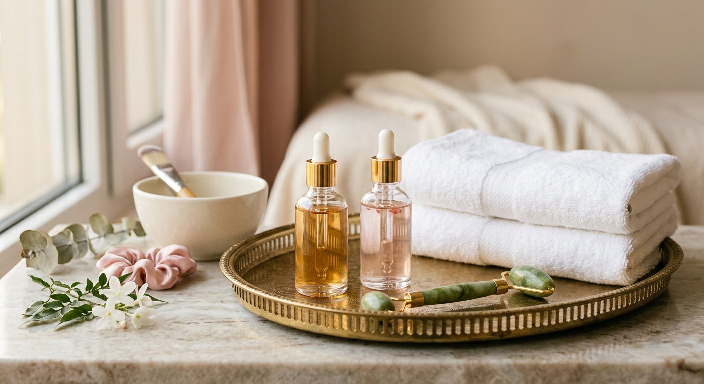 Professional skincare products laid out