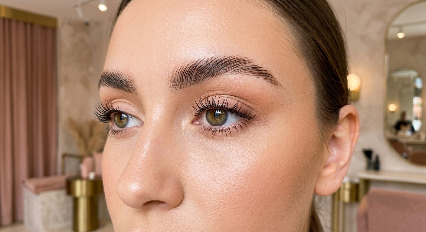 Lash and brow treatment in progress